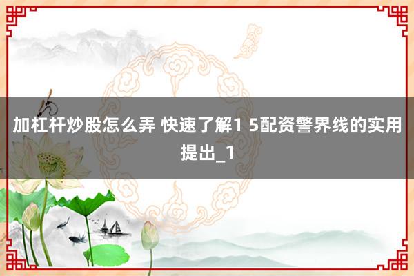 加杠杆炒股怎么弄 快速了解1 5配资警界线的实用提出_1