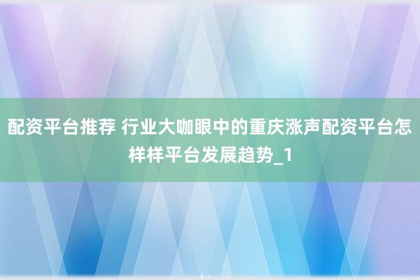 配资平台推荐 行业大咖眼中的重庆涨声配资平台怎样样平台发展趋势_1