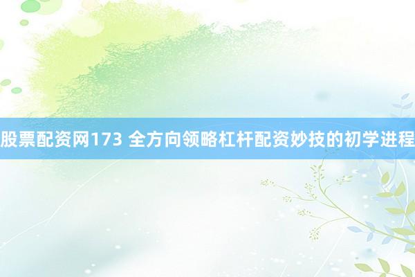 股票配资网173 全方向领略杠杆配资妙技的初学进程
