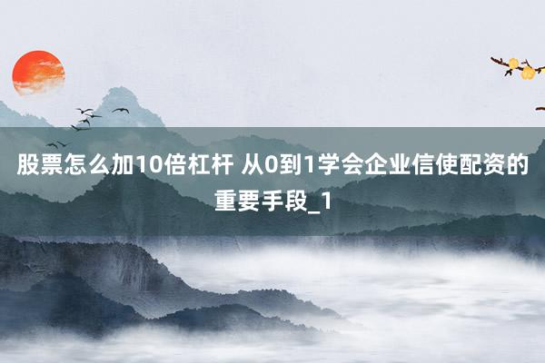 股票怎么加10倍杠杆 从0到1学会企业信使配资的重要手段_1