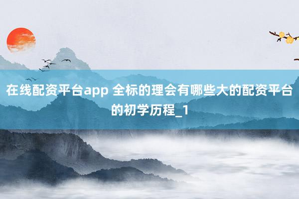 在线配资平台app 全标的理会有哪些大的配资平台的初学历程_1